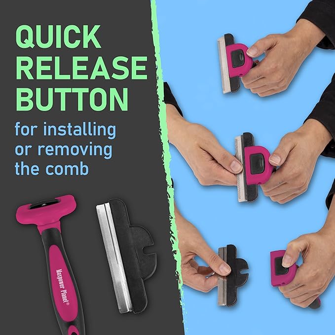 Maxpower Planet Pet Deshedding Brush - Grooming Tool for Dogs and Cats, Reduces Shedding by 95% - Comb for Short and Medium Hair - Pink