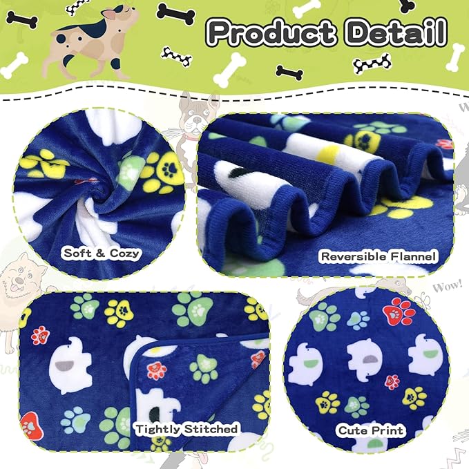 Rezutan 1 Pack 3 Dog Blanket for Large Dogs,41x31 inch for Medium Soft Fluffy Washable Pet Cat Blankets,Reversible Elephant & Paw Print for Dog Kennels & Beds, Sofas, Blue