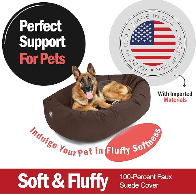 Majestic Pet 52 Inch Suede Shredded Memory Foam Mix Calming Extra Large Dog Bed Washable 52 x 35 x 11 (Inch) - Cozy Soft Round Donut Dog Bed with Spine for Head Support - Pet Bed Chocolate