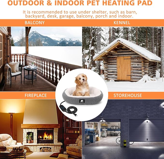 Heated Cat Bed for Small Cats, 19" Soft & Cozy Donut Pet Bed With Timer & Temp Adjustable Heating Pad for Indoor Kitten, Electric Warmer