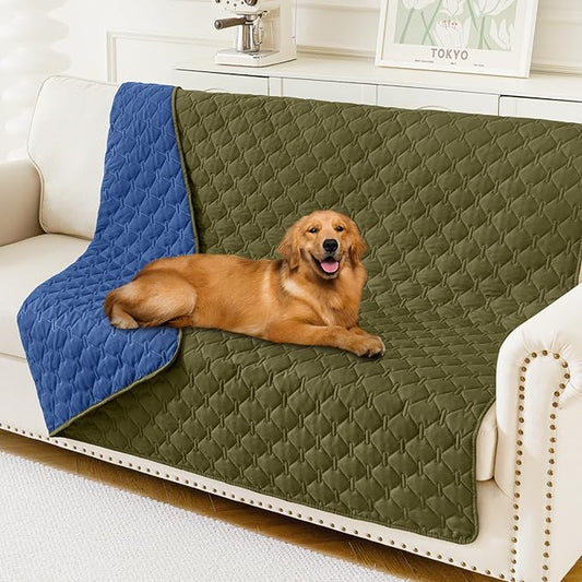 Smiry Waterproof Dog Bed Cover Blanket, Soft Reversible Pet Blanket, Washable Leakproof Cats Dogs Couch Cover for Sofa, Couch, Furniture (52x82 Inch, Green/Navy)