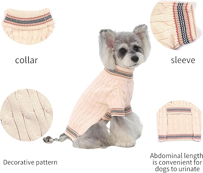 Small/Medium Dog Sweater, Warm Dog Winter Coat w/Sleeves, Comfortable High Neck & Leash Hole, Premium Dog Clothes for Schnauzer-Best for Holidays, Daily Walks M White