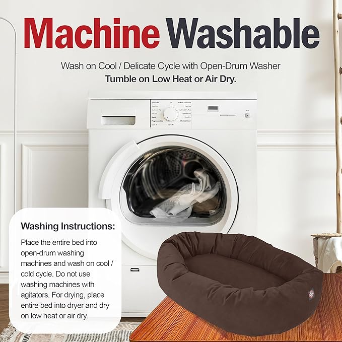 Majestic Pet 32 Inch Suede Shredded Memory Foam Mix Calming Medium Dog Bed Washable 32x23x7 (Inch) - Cozy Soft Round Donut Dog Bed with Spine for Head Support - Pet Bed Chocolate