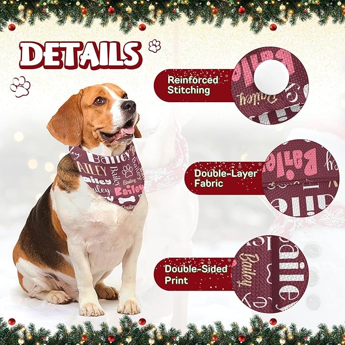 Personalized Dog Bandanas Custom Neckwear Name Button Anti-loosening Dog Scarf Triangle Bibs Kerchief Pet Costume Accessories for Small Medium Large Dogs Cats Pets Birthday-Red