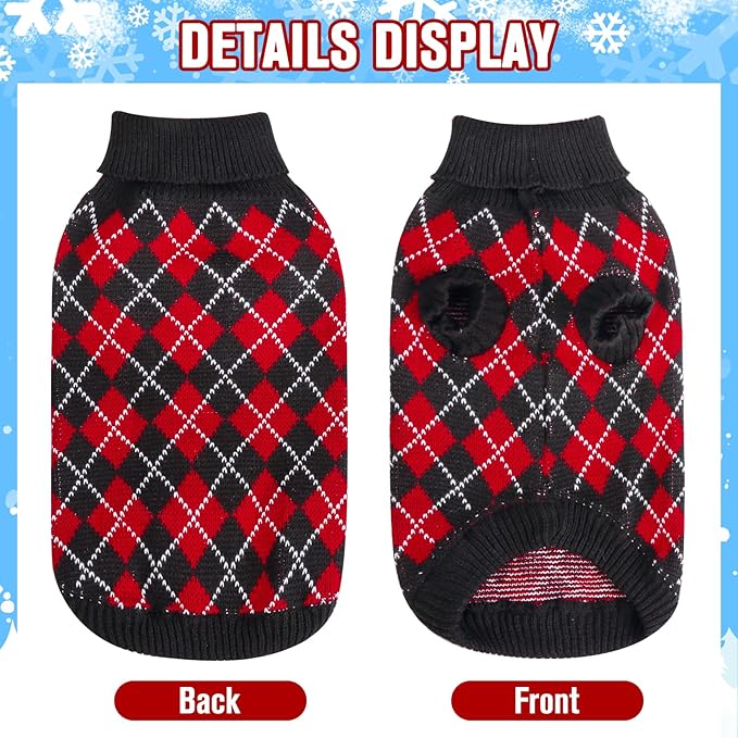 KOOLTAIL Knit Turtleneck Cold Weather Dog Sweater, Soft Diamond Plaid Pullover for Medium Large Dogs, Pet Coat Puppy Sweater for Girls Boys