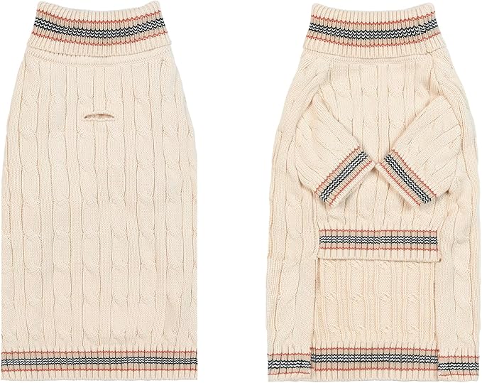 Small/Medium Dog Sweater, Warm Dog Winter Coat w/Sleeves, Comfortable High Neck & Leash Hole, Premium Dog Clothes for Schnauzer-Best for Holidays, Daily Walks M White