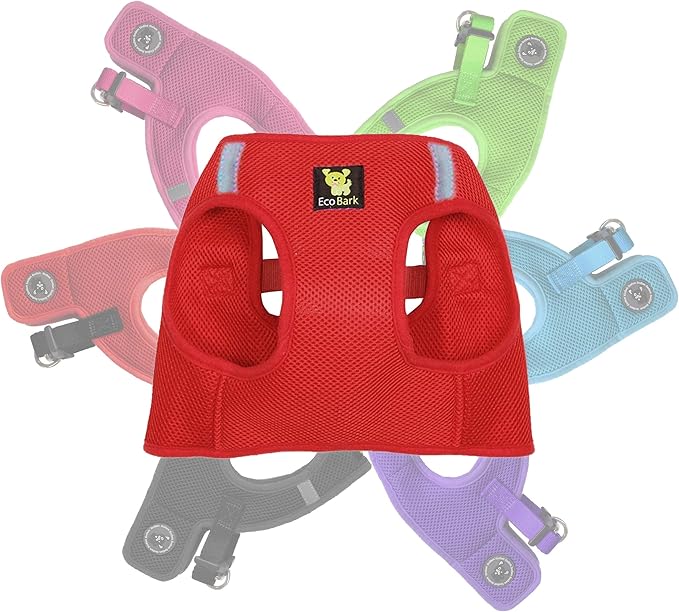 EcoBark Step in Dog Harness - Eco-Friendly Teacup Dog Harnesses for XXS, XS, and Small Dogs - Reflective and Adjustable Mini Body Halter Vest -Tiny Soft Mesh Toy Breed Harness Under 5 lbs (Red, XXS)