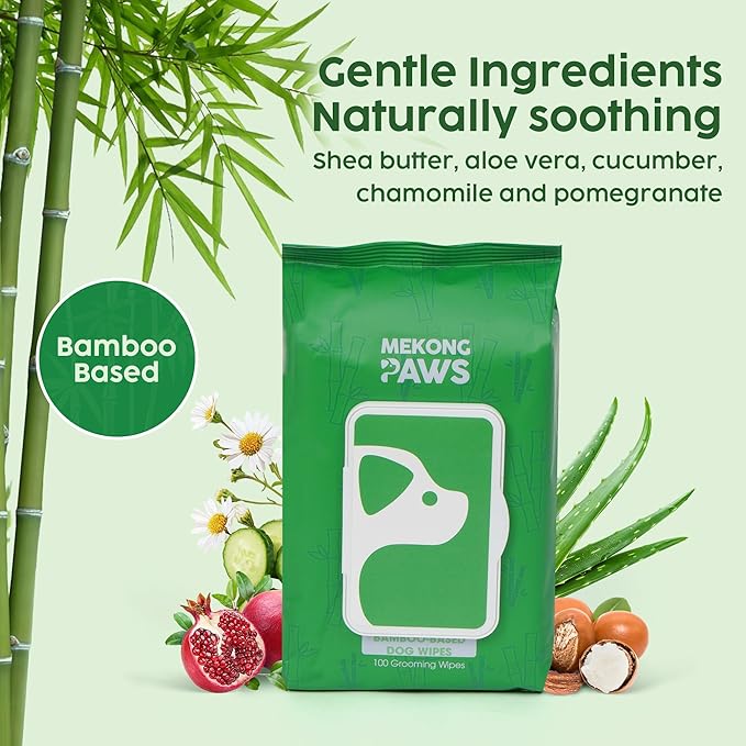 Pet Grooming Wipes - Unscented - Natural & Organic Bamboo Base - Freshening Wipes for Dog & Cat - Skin-Friendly & Gentle - Thick & Durable for Paws, Coat & Bum Cleansing - 400 Count