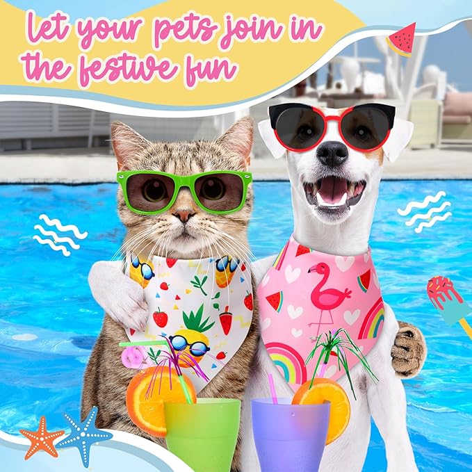 Preboun 50 Pcs Summer Bandanas Dogs Bulk Hawaiian Dog Bandanas Fruit Kerchief Set for Summer Puppy Small Medium Large Pets Costume Accessories (25. 6 x 17. 7 x 17. 7 Inch)