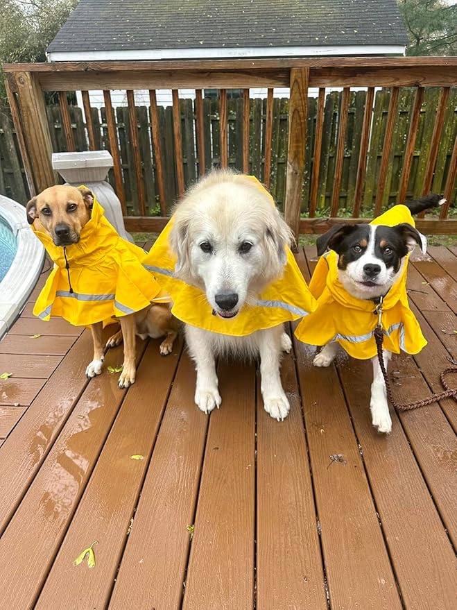 HAPEE Dog Raincoats with Reflective Strip Hoodie,Poncho Jacket for Large Dogs (A1-Yellow, 16A (Back Length 16"))