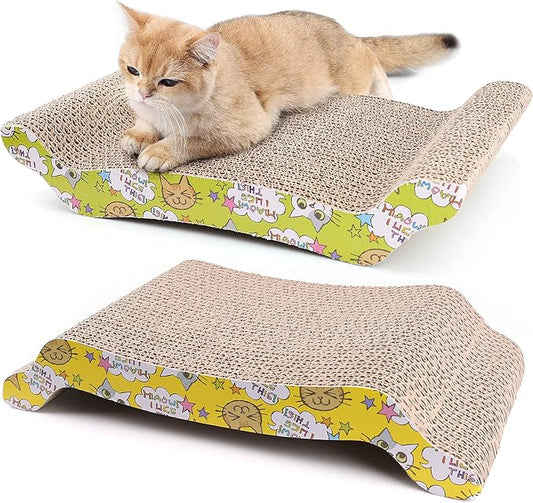 PrimePets Cat Scratching Board, 2 Pack Cat Scratcher Cardboard, Cat Scratch Pad for Indoor Cats, Cat Scratcher Couch Lounge Sofa Bed, Reversible Corrugated, Catnip Included