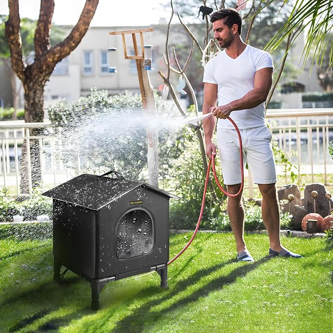 Rest-Eazzzy Heated Cat House for Indoor Cats in Winter, Waterproof, Fully Insulated Shelter, Great for Cat Houses and Cat Beds (Black, Small)