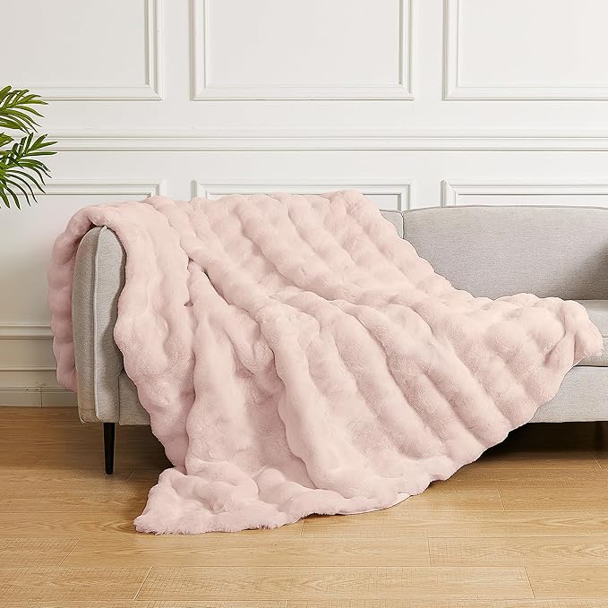 Pink Fluffy Blanket Queen Size 90x90 Faux Fur Soft Furry Blanket for Bed Couch Cozy Fuzzy Throw Queen Blankets for Bedroom Home Decor 1000 GSM