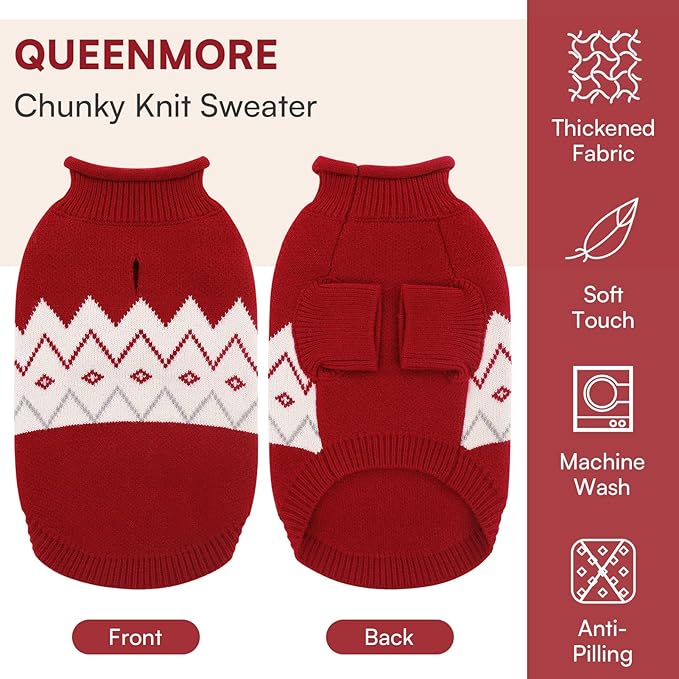 Queenmore Warm Dog Sweater, Soft Pet Knitwear, Knitted Pullover, Winter Pet Clothes for Small Medium Dogs Cats