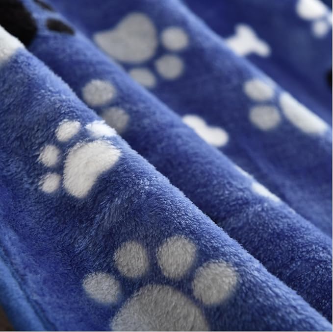 Waterproof Dog Blanket, Pattern Printing Super Soft Warm Fluffy Facecloth Sofa Car Bed Protector, Urine Proof Washable Outdoor Pet Blanket for Puppy Large Dogs & Cats(paw & Bone40*30) Blue