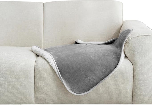 gogobunny Waterproof Pet Blanket for Small Dogs and Cats, Reversible Sherpa Fleece Soft Plush Throw for Couch Protection, Washable Furniture Protector (Grey, 30x30 inches)