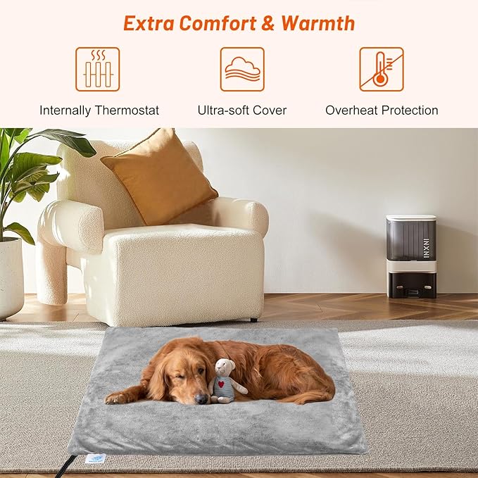 Pet Heating Pad for Cats Dogs, Electric Heated Dog Bed Indoor with Timer, 9 Level Temperature Heated Pet Bed with Chew Resistant Cord, Auto Power-Off Dog Cat Heating Pad