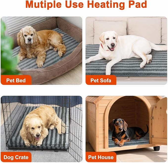 Large Pet Heating Pad, Waterproof Heated Dog Cat Bed with 11 Adjustable Temperatures & 24H Timer, Auto Shut-Off, Chew-Resistant Cord, Washable Cover, Indoor Electric Heating Mat, Grey, XL(47" x 28")