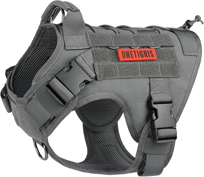 OneTigris Tactical Dog Harness Vest,Adjustable Dog Harness for Large Dogs,No-Pull Service Dog Vest with Hook & Loop Panels(Grey,X-Large)