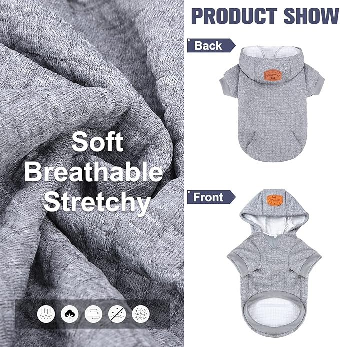 BEAUTYZOO Dog Sweaters for Large Dogs Girls Boys, Warm Winter Dog Hoodie Sweatshirt with Pocket & Leash Hole,Soft Waffle-Like Laminated Cotton Pet Clothes for Big Breeds Indoor Outdoor Cold Weather