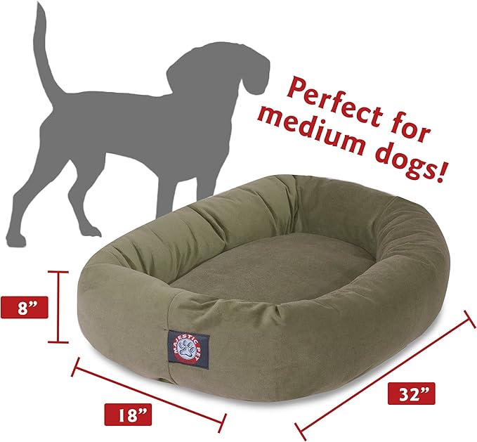 Majestic Pet 32 Inch Suede Calming Dog Bed Washable 32x23x7 (Inch) – Cozy Soft Round Donut Dog Bed with Spine Support for Dogs to Rest Their Head - Pet Bed Medium – Sage