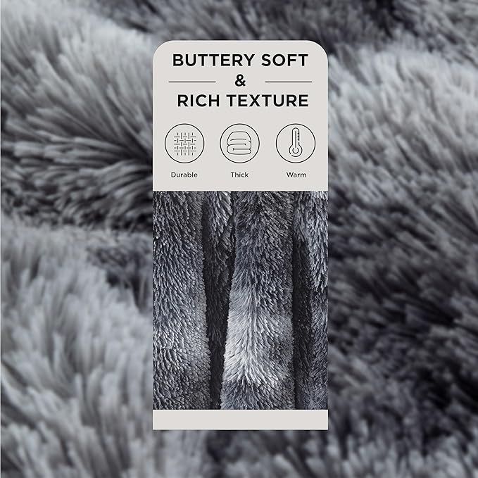 Bedsure GentleSoft Fluffy King Size Blanket for Bed, Faux Fur Fuzzy Minky Couture Warm Blanket for Winter, Thick Plush Sherpa Fleece Oversized Winter Bedding Cozy Gifts for Room, 108x90, Tie Dye Grey