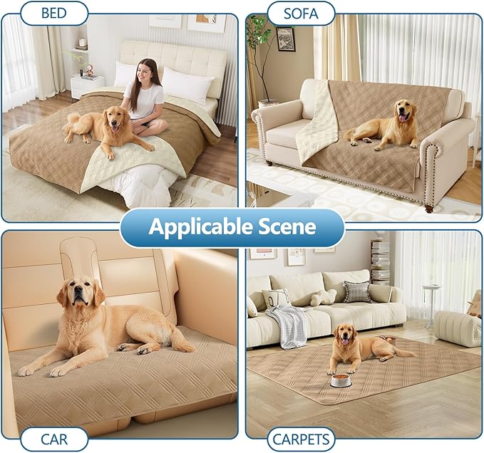 hyha Waterproof Dog Blanket, Reversible Pet Bed Blanket, Soft Sofa Couch Cover for Dogs Washable, Waterproof Pet Couch Covers for Sofa Puppy Cats Furniture Protector(52"x82", Camel/Beige)