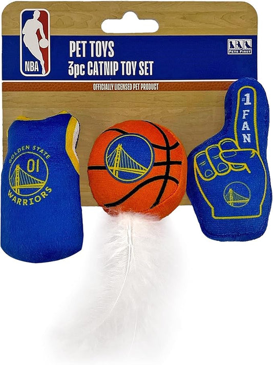 Best Plush CAT Toy: NBA Golden State Warriors Complete Set of 3 Piece Cat Toys Filled with Fresh Catnip. Includes: 1 Jersey Cat Toy, 1 Basketball Cat Toy with Feathers & 1#1 Fan Cat Toy. in Team Logo