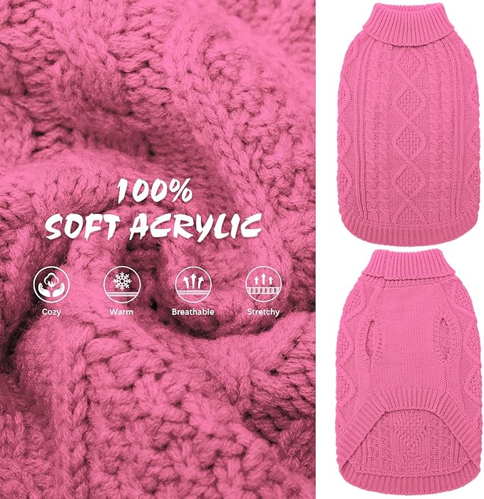BINGPET Thermal Knitted Dog Sweater for Small Medium Large Dogs,Winter Dog Cat Coat Warm Sweartershirts Outfits,Classic Cable Knit Turtleneck Pullover Dog Jumper Coat Warm Sweartershirts