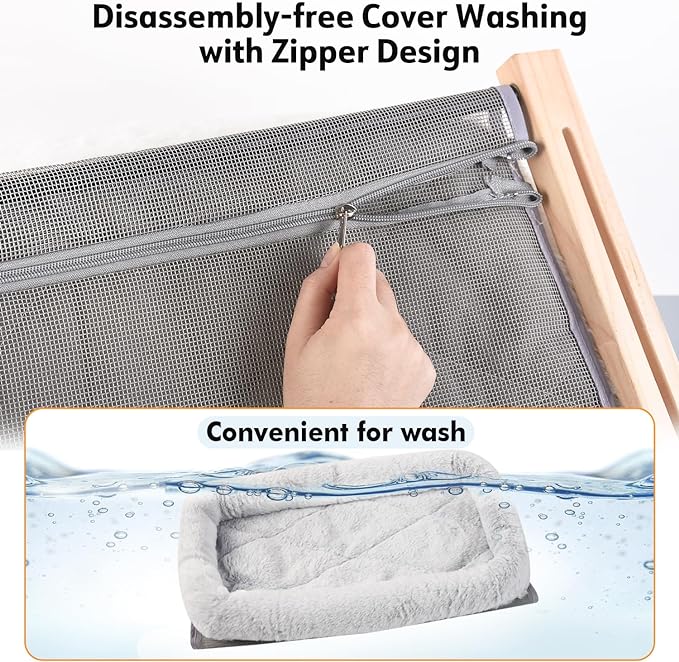 AMOSIJOY Cat Sill Window Perch Sturdy Hammock Window Seat with Cushion Cover, Wood & Metal Frame for Large Cats, Easy to Adjust Cat Bed for Windowsill, Bedside, Drawer and Cabinet (L)