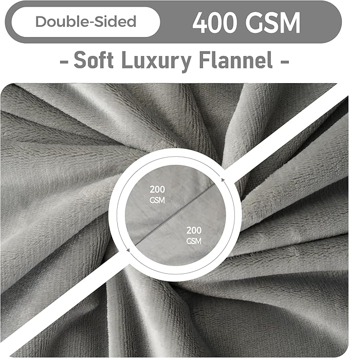 Water Proof Blanket 50x60 Inches - Reversible Flannel Blanket for Bed, Sofa,Couch- Spillproof, Leakproof Soft Double-Sided Light Grey Throw Blanket for Adults, Pets, Couples