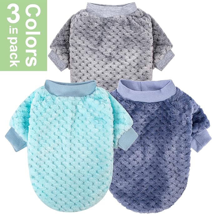 Dog Sweater, 3 Pack Dog Sweaters for Small Medium Dogs or Cat, Warm Soft Flannel Pet Clothes for Dogs Girl or Boy, Dog Shirt Coat Jacket (X-Large, Grey+Navy+Sky Blue)