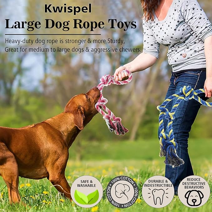 Rope Toy for Dogs，Large Dog Rope Toys for Aggressive Chewers, Heavy Duty Dog Toys for Large Medium Breed, Indestructible Tough Chew Toys Tug of War Dog Toy Cotton Rope for Teeth Cleaning