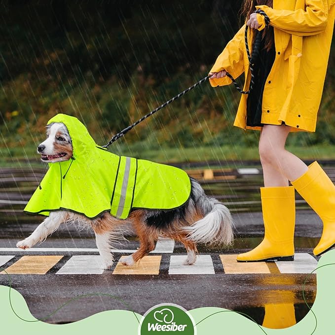 Weesiber Dog Raincoat, Waterproof Dog Rain Jacket with Leash Hole, Reflective Puppy Rainwear Hooded Pet Poncho Slicker for Walking (S, Green)