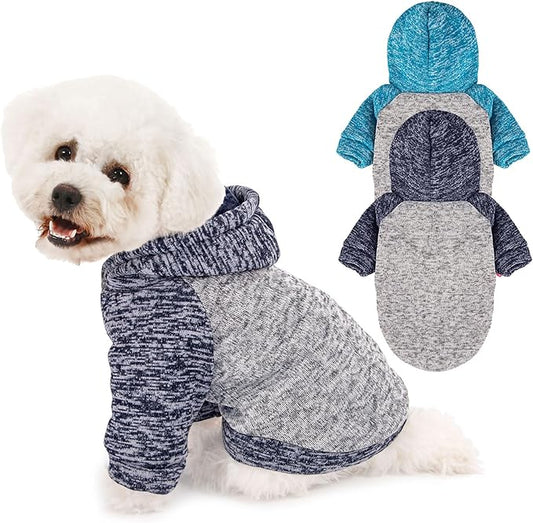Dog Sweater, Dog Sweaters for Small Dogs, 2, 3 Pack Warm Soft Pet Clothes for Puppy, Medium Large Cat, Dogs Girl or Boy, Dog Shirt for Winter Christmas (Hoodie Grey,Navy+Grey,Blue, Small)