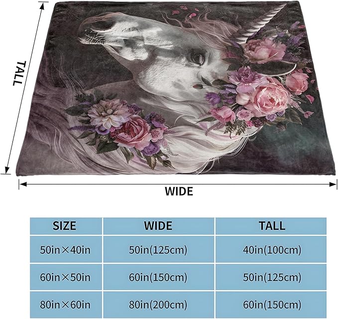 Unicorn Gifts, Unicorn and Floral Blanket for Adults Women Kids, 50x60 in, Cozy Fuzzy Warm Soft Throw Blankets for Bedroom, Camping, Couch, Decor