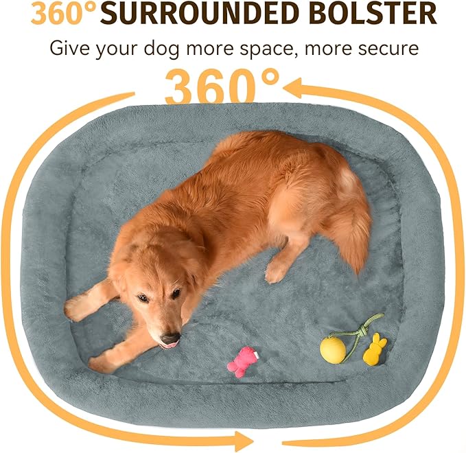 Orthopedic Waterproof Large Dog Bed: Memory Foam Washable Dog Bed with Bolsters - XL Removable Orthopedic Cover for Medium Large Sized Pet - Non-Slip Bottom - Grey