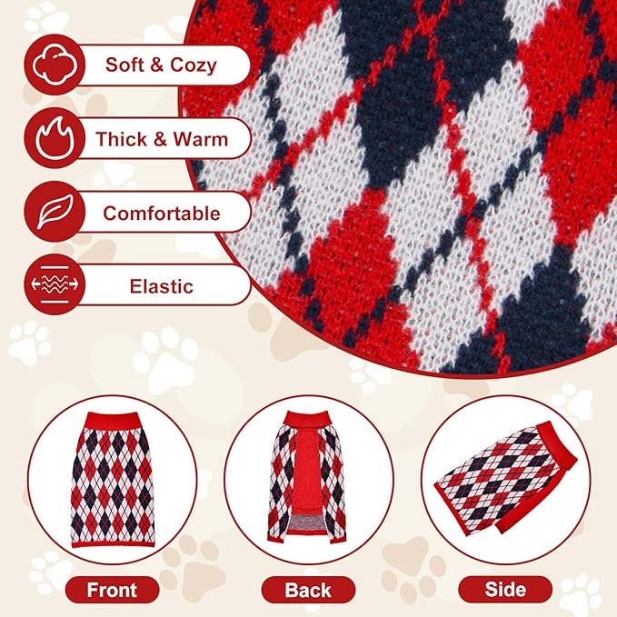 Dog Sweater for Large Dogs Plaid Checkered Knit Turtleneck Pullover Winter Clothes Boys Girls Stretch Golden Retriever Labrador Bulldog Pitbull Doberman Christmas Pet XL