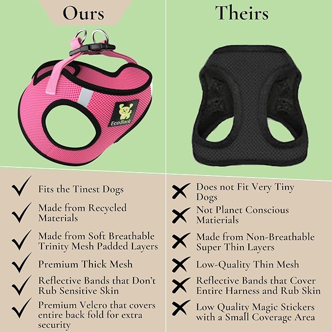 EcoBark Step in Dog Harness - Eco-Friendly Small Breed Dog Harnesses for XS Dogs - Reflective and Adjustable Mini Body Halter Vest - Tiny Soft Mesh Toy Breed (Bubblegum Pink, XS)