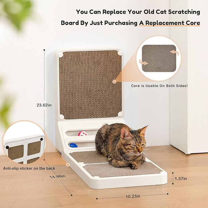 Cat Scratching Board Kitten Scratching Ball Wall Scratchers for Indoor Cats L Shaped Cat Scratcher Cats with Scratcher Pads White