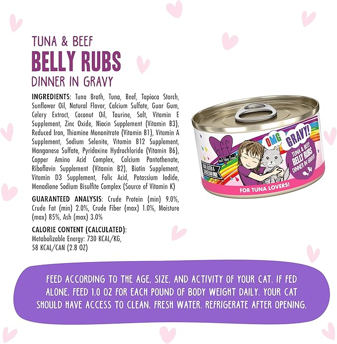 B.F.F. OMG - Best Feline Friend Oh My Gravy!, Tuna & Beef Belly Rubs with Tuna & Beef, 2.8oz Can (Pack of 12)