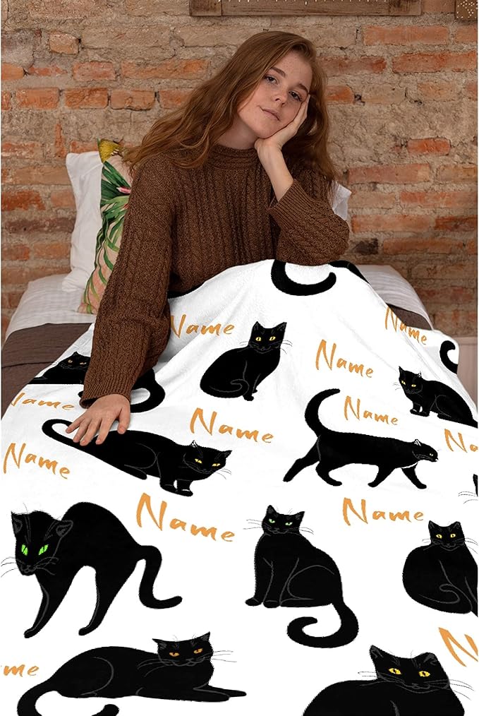 RAMEN BLANKET Custom Black Cats Blanket Throw Super Soft and Cozy Blankets for Home Decoration, Couch, Bed, Sofa 50 in x 40 in Small for Kids for All Seasons