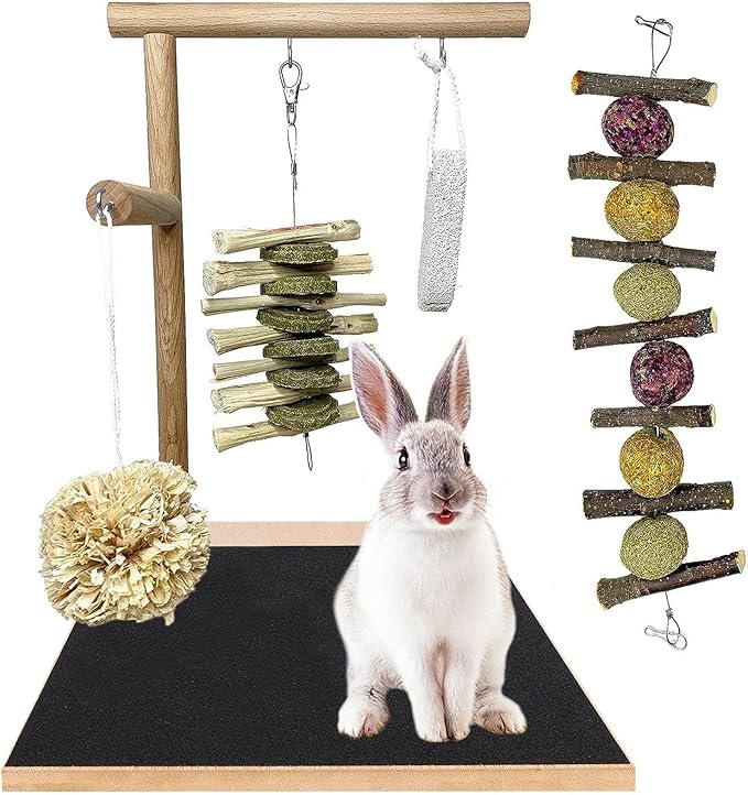 kathson Bunny Toys Rabbit Wooden Scratch Nail Scratch Board Hanging Chew Toys for Small Animals Guinea Pigs Hamster Chinchillas
