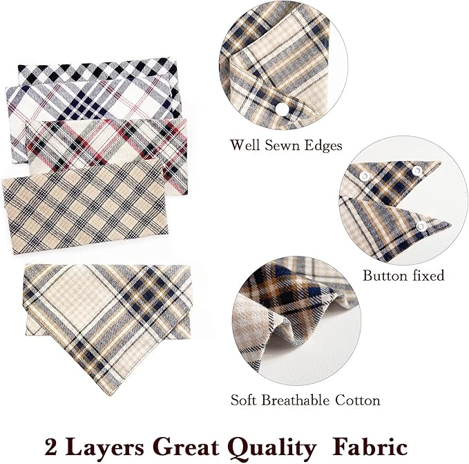 Fall 5PCS Dog Bandanas with Button - Autumn Thanksgiving Thick Triangle Bibs Dual Layer Soft Cotton Scarf for Small Medium Large Boy Girl Puppy Cat Pet Plaid Kerchief Halloween Costumes Outfits