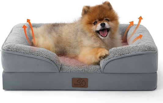 Bedsure Self Warming Orthopedic Dogs Bed for Small Dogs - Washable Small Dog Bed Waterproof, Comfort Pet Couch with Removable Cover, Supportive Foam Pets Sofa with Nonskid Bottom, Grey