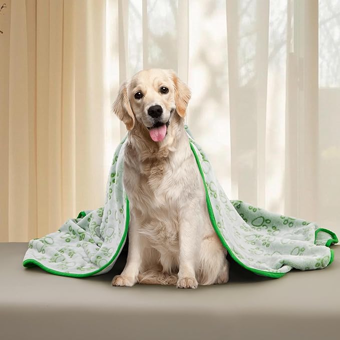 Green Throw Dog Blanket for Puppy Gifts, Dog Stuff Used for Pet Beds, Washable Soft Puppy Essentials Accesssories
