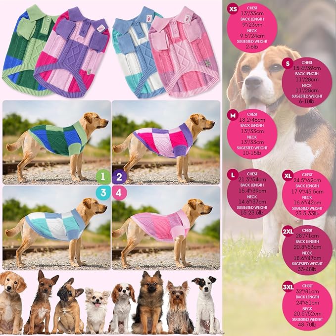 Pullover Dog Sweater,Half Chest Lapel Design Pet Sweaters for Dogs Boys or Girls,Pet Knitted Dog Clothes,Pet Clothing,Suitable for Various Sizes or Breeds Dogs Sweaters(Purple Group,2XL)