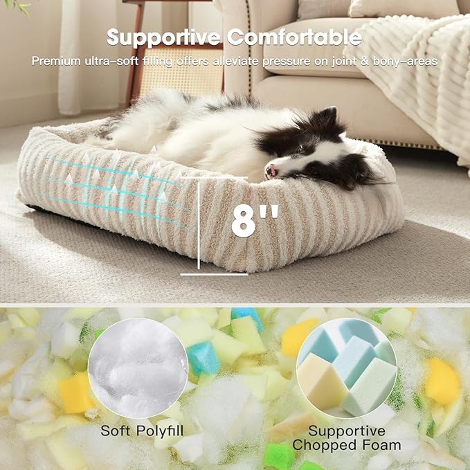 MIXJOY Dog Bed Medium Sized Dogs, Calming Dog Beds, Washable Pet Beds with Removable Cover, Rectangle Non-Slip Bottom Pet Bed, Suitable for Pets Up to 40lbs, 30"x24"x8", White