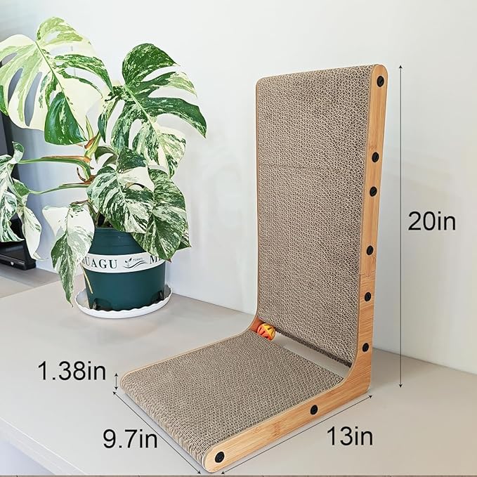 L Shape Cat Scratcher,Cardboard Cat Scratching with Ball Toy, Catnip, Wall Mounted Protecting Large Cat Scratcher Pad, Furniture Cat Scratch Pad for Indoor Cats (20 INCN)
