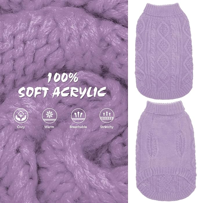 BINGPET Thermal Knitted Dog Sweater for Small Medium Large Dogs,Winter Dog Cat Coat Warm Sweartershirts Outfits,Classic Cable Knit Turtleneck Pullover Dog Jumper Coat Warm Sweartershirts